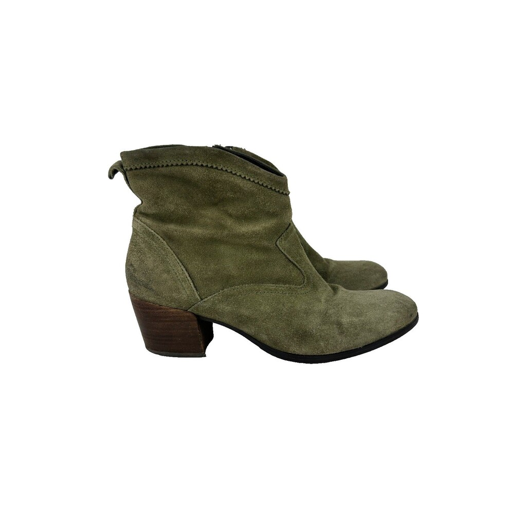 Taos Savvy Ankle Booties Suede Taupe Green Western Boots Low Shaft Heeled EU 41